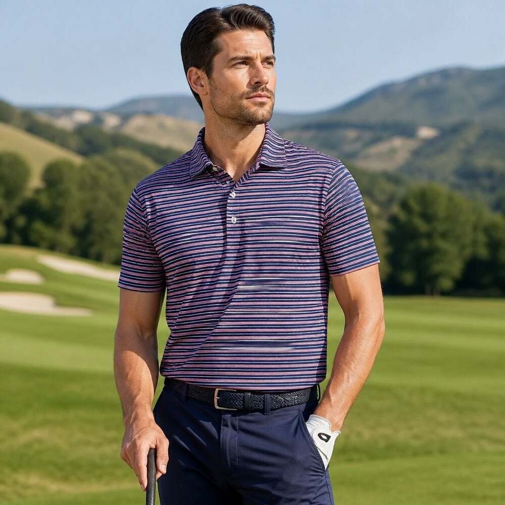 Draddy Sport Men's Performance Striped Short Sleeve Golf Polo Shirt